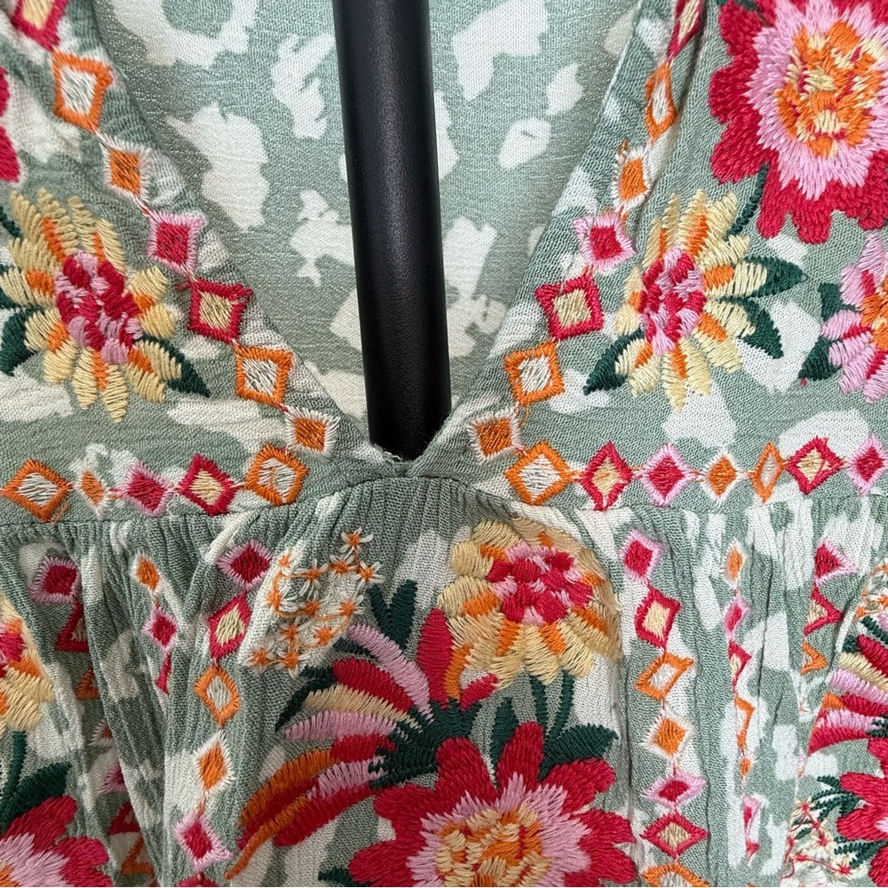 Savanna Jane Embroidered Floral Leopard Print Boho Top Size S - Picture 5 of 9